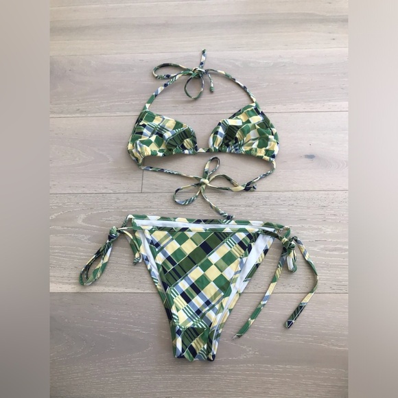 Faithfull The Brand Jaqueline Bikini Top hazel bottom set Check Print sz medium - Picture 4 of 7